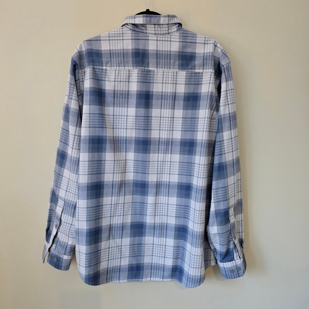Columbia Mens L Blue White Plaid Button Front Utility Trail Hike Shirt Gorpcore - Picture 4 of 8